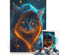 Rompecabezas para Adultos de 1000 Piezas con diseño de Gato Gris Que Brilla en la Noche Ideal para Relajarse interactuar Entre Padres e Hijos como Regalo de cumpleaños o para Llevar de Viaje 38x52cm