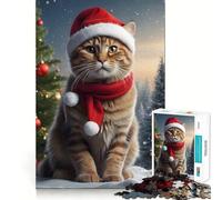 Rompecabezas para Adultos de 1000 Piezas con diseño de Gato,Ideal para Navidad,con Bordes precisos,Que estimula la Mente y es un Juego Tranquilo para Jugar en casa (38x26cm)