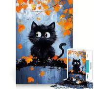 Rompecabezas para Adultos de 1000 Piezas con diseño de Gato Negro en otoño Juego de Ajuste preciso Juguete Inteligente para ejercitar la Mente Regalo Ideal y para Disfrutar del Tiempo Libre