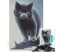 Rompecabezas para Adultos de 1000 Piezas con diseño de Gato Negro,Estilo Vintage,Bordes limpios,Juguete de construcción Que fomenta la concentración,diversión pausada, 50x75cm