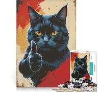 Rompecabezas para Adultos de 1000 Piezas con diseño de Gato Negro Haciendo el Gesto de Pulgar hacia Arriba Ideal para decoración de Pared Un Reto para completar cumpleaños