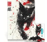 Rompecabezas para Adultos de 1000 Piezas con diseño de Gato Negro Pintado con Tinta,Arte de Corte Fino,diversión para Resolver Problemas,Juego para Momentos acogedores,decoración navideña