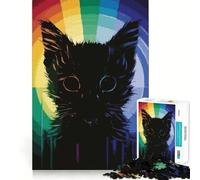 Rompecabezas para Adultos de 1000 Piezas con diseño de Gato Negro y arcoíris,Corte Impecable Diversión para ejercitar la Mente,Juego para el Tiempo Libre y decoración navideña 38x52cm