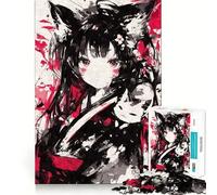 Rompecabezas para Adultos de 1000 Piezas con diseño de Gato Nekomimi en Tinta Negra Ideal para decoración,Juego de Habilidad Mental,Entretenimiento Casual y decoración navideña 38x52cm