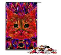 Rompecabezas para Adultos de 1000 Piezas con diseño de Gato psicodélico Morado. Cada Pieza es única. Juego Familiar desafiante y Divertido. 1000 Piezas.