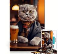 Rompecabezas para Adultos de 1000 Piezas con diseño de Gato Scottish Fold en un Pub Ideal para ejercitar la Mente y Relajarse Un artículo Que le encantará a Papá Noel (38x26cm)