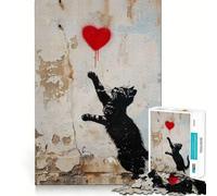 Rompecabezas para Adultos de 1000 Piezas con diseño de Gato y corazón,Inspirado en Banksy Juego de Ajuste preciso Juguete Inteligente para el Cerebro Tiempo Libre Regalo Ideal para cumpleaños 50x75cm