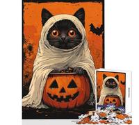 Rompecabezas para Adultos de 1000 Piezas con diseño de Gato y Fantasma de Halloween Juego Educativo de 1000 Piezas Ideal para Hombres y Mujeres Un desafío difícil (38x26cm)