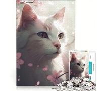 Rompecabezas para Adultos de 1000 Piezas con diseño de Gato y Flores de Cerezo, Juguete Educativo, difícil y desafiante, Que fomenta el Amor Entre Parejas 50x75cm
