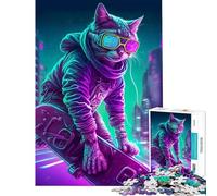 Rompecabezas para Adultos de 1000 Piezas con diseño de Gato y Humano Estilo Cyberpunk Juguetes de Bricolaje con Corte de precisión cumpleaños y Navidad (tamaño 50x75cm)