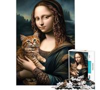 Rompecabezas para Adultos de 1000 Piezas con diseño de Gato y la Mona Lisa Juguetes antiestrés para Adultos Que mejoran la Memoria Ideales para cumpleaños y Navidad (tamaño 38x52cm)