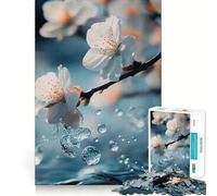 Rompecabezas para Adultos de 1000 Piezas con diseño de Gotas de Agua y Flores de Cerezo Diseño de Corte Fino Actividad para la Mente Tiempo de Juego Tranquilo Decoración navideña (50x75cm)