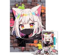 Rompecabezas para Adultos de 1000 Piezas con diseño de Grafiti Anime Chica Gato Juego desafiante Juguetes educativos decoración Perfecta Regalo Divertido (tamaño 38x26cm)