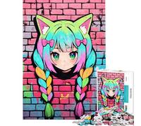 Rompecabezas para Adultos de 1000 Piezas con diseño de Grafiti de neón Nekomimi Diversión en casa decoración del hogar Juego Imposible Apto para Mayores de 14 años (38x52cm)