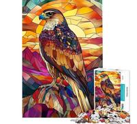 Rompecabezas para Adultos de 1000 Piezas con diseño de halcón de vidrieras Juguete antiestrés Un desafío difícil Toda la Familia (tamaño 38x26cm)