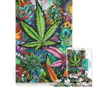 Rompecabezas para Adultos de 1000 Piezas con diseño de Hoja de Marihuana psicodélica Juego práctico difícil y desafiante Toda la Familia 38x52cm