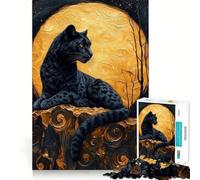Rompecabezas para Adultos de 1000 Piezas con diseño de la Pantera Negra y la Luna Dorada Ideal para Jugar,Relajarse o como Regalo de cumpleaños 50x75cm