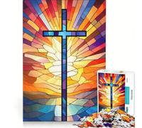 Rompecabezas para Adultos de 1000 Piezas con diseño de la Santa Cruz de Vidrieras Ideal para Decorar la Pared fomentar la interacción Entre Padres e Hijos cumpleaños 38x26cm