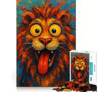 Rompecabezas para Adultos de 1000 Piezas con diseño de león de Dibujos Animados con la Lengua Fuera Juego de lógica con Piezas de Ajuste preciso Un Momento Divertido y Acogedor Regalo Ideal