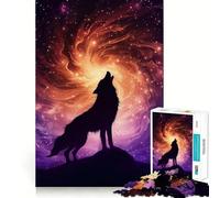 Rompecabezas para adultos de 1000 piezas con diseño de lobo aullando en un vórtice cósmico Juego de memoria mental de alta precisión Manualidad para momentos de tranquilidad y ejercicio mental en casa