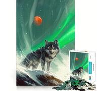 Rompecabezas para Adultos de 1000 Piezas con diseño de Lobo bajo la Aurora Boreal y la Luna roja Juego para estimular la Mente,sin Huecos,diseño Ajustado,Regalo de cumpleaños,Juguete