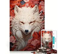 Rompecabezas para Adultos de 1000 Piezas con diseño de Lobo Blanco Entre Flores Rojas Juego de lógica con Cortes de precisión y Bordes Lisos reuniones Familiares (38x26cm)