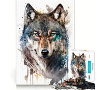 Rompecabezas para Adultos de 1000 Piezas con diseño de Lobo en Acuarela Juego de Memoria Mental de Alta precisión Manualidad para Momentos de Tranquilidad y Ejercicio Mental en casa (50x75cm)