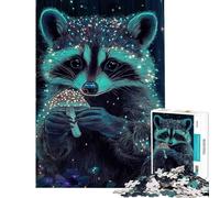 Rompecabezas para Adultos de 1000 Piezas con diseño de Mapache Brillante y Seta Un desafío Educativo para la diversión Familiar Juguete Decorativo para la Pared Apto para Mayores de 14 años (50x75cm)