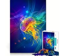 Rompecabezas para Adultos de 1000 Piezas con diseño de Medusas Azules Vibrantes y Bordes limpios Juguete de construcción Que fomenta la concentración y la diversión,Ideal para Jugar despacio Regalo