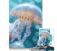 Rompecabezas para Adultos de 1000 Piezas con diseño de Medusas Azules y Bordes limpios,Juguete de construcción Que fomenta la concentración,diversión para Jugar despacio