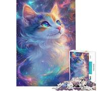 Rompecabezas para Adultos de 1000 Piezas con diseño de Mirada Felina galáctica Juguetes antiestrés para Adultos Que mejoran la Memoria (tamaño 38x52cm)