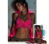 Rompecabezas para Adultos de 1000 Piezas con diseño de Mujer con Top Rosa y Accesorios Juego de ingenio y Habilidad Troquelado de Alta precisión Un desafío entretenido para el Tiempo Libre (50x75cm)