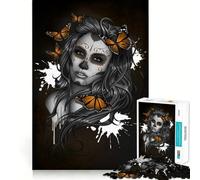 Rompecabezas para Adultos de 1000 Piezas con diseño de niña con Calavera de azúcar y Mariposa Fortalece la Memoria Arte Coleccionable con Bordes limpios y relajantes 38x52cm