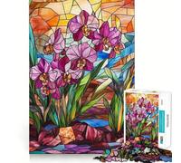 Rompecabezas para Adultos de 1000 Piezas con diseño de orquídea de vidriera, Corte Premium, Divertido, lógico y fácil de Usar, Ideal para Decorar la Pared en Navidad (50x75cm)