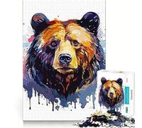 Rompecabezas para Adultos de 1000 Piezas con diseño de Oso Pintado con Bordes Juego Inteligente Regalo Ideal para Jugar sin Hacer Nada Juego de Ocio navideño Arte (38x52cm)