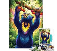 Rompecabezas para Adultos de 1000 Piezas con diseño de Oso Que alcanza una Fruta Estilo vidriera Juegos Divertidos y desafiantes cumpleaños y Navidad (tamaño 50x75cm)