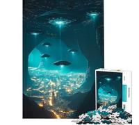 Rompecabezas para Adultos de 1000 Piezas con diseño de ovnis sobre un Paisaje Urbano Ayuda a ejercitar el Cerebro Regalos para Mujeres Juegos Familiares Apto para Mayores de 14 años 50x75cm