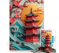 Rompecabezas para Adultos de 1000 Piezas con diseño de Pagoda en Flor de Cerezo Juguete Divertido para Resolver Problemas,Ideal para el Tiempo Libre y como Regalo de cumpleaños (38x52cm)