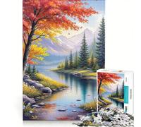 Rompecabezas para Adultos de 1000 Piezas con diseño de Paisaje otoñal Junto al río Juegos relajantes, dificultad Media-Alta Incluye póster y Hoja de Preguntas a Juego 50x75cm