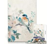 Rompecabezas para Adultos de 1000 Piezas con diseño de pájaro Azul en una Rama con Flores Un desafío Mental para Disfrutar en Silencio Corte preciso (38x52cm)
