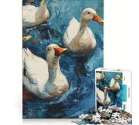 Rompecabezas para Adultos de 1000 Piezas con diseño de Patos en Agua Azul, Ideal para decoración de Pared, con póster y Hoja de curiosidades a Juego 50x75cm