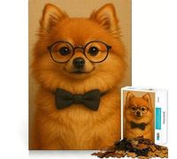 Rompecabezas para Adultos de 1000 Piezas con diseño de Perro Pomerania con Gafas y Lazo Juguete para ejercitar la Mente Ideal para Relajarse y divertirse Regalo artístico para armar (50x75cm)