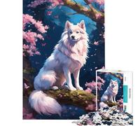 Rompecabezas para Adultos de 1000 Piezas con diseño de Perro y Flor de Cerezo Juguete Educativo para Aprender y ejercitar la Mente Juego de ingenio para Toda la Familia Regalos para Mujeres y Hombres