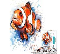 Rompecabezas para Adultos de 1000 Piezas con diseño de pez Payaso en Acuarela Un Reto para completar Juego práctico y difícil Apto para Mayores de 14 años 38x52cm