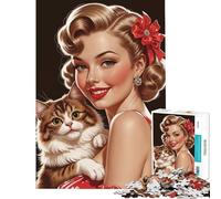 Rompecabezas para Adultos de 1000 Piezas con diseño de Pin-up y Gato Diversión en casa Mejora la Memoria Juguetes de decoración para el hogar para Mayores de 14 años Juego (38x26cm)