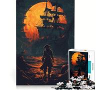 Rompecabezas para Adultos de 1000 Piezas con diseño de Piratas al Atardecer y Barco Juego Educativo para Mejorar la Memoria cumpleaños y Navidad 38x52cm