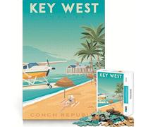 Rompecabezas para Adultos de 1000 Piezas con diseño de póster de Viaje de Key West,Ideal para divertirse y desafiar la Mente Un Juego Acogedor y Divertido, Regalar en cumpleaños (50x75cm)