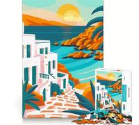 Rompecabezas para Adultos de 1000 Piezas con diseño de Puesta de Sol en Grecia Decoración con Bordes definidos Juguete Que desafía la Mente Ideal para Relajarse y Disfrutar (38x52cm)