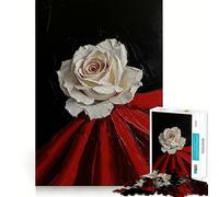 Rompecabezas para Adultos de 1000 Piezas con diseño de Rosa Blanca sobre Fondo Rojo Juguete Que desafía la Mente Corte preciso y alineación Actividad Divertida para Toda la Familia (38x26cm)