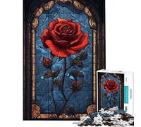 Rompecabezas para Adultos de 1000 Piezas con diseño de Rosa de vidriera Rompecabezas Familiar Una Obra de Arte Un Gran Regalo para los Amantes de los Juegos (tamaño 38x52cm)
